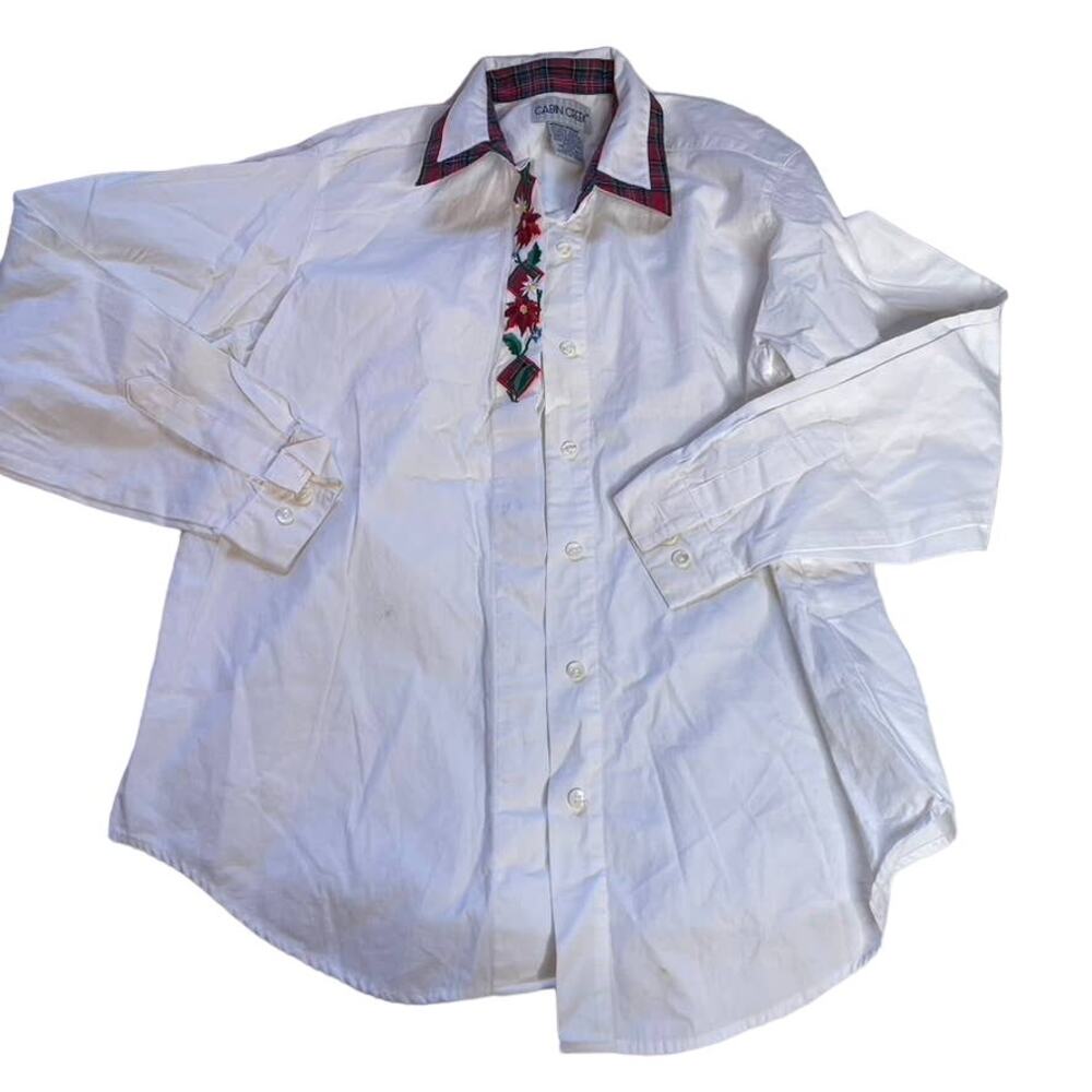 Cabin Creek White Embroidered Floral Button‎ Up Shirt Women's Medium